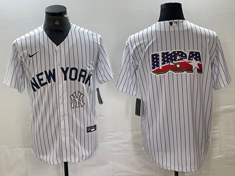 Men New York Yankees Blank White Stripe Fashion Game Nike 2024 MLB Jersey style 1